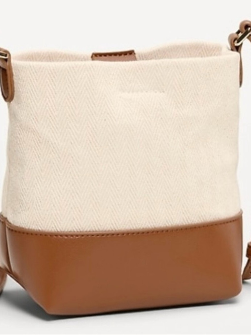 Old Navy Canvas & Leather Bucket Bag - Cream and Tan-small